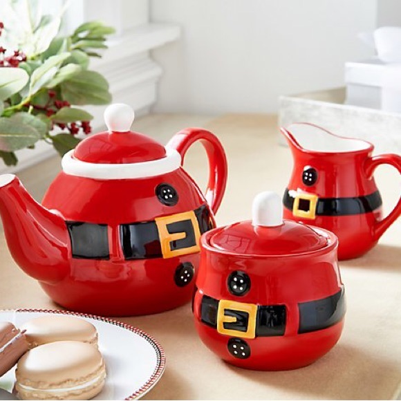 3-PIECE SANTA TEA SET & SANTA BELT/BOOTS CERAMIC SERVING STAND! - Picture 2 of 9